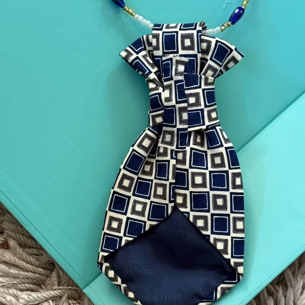 Handmade Repurposed Geometric Tie Statement Necklace - Picture 5 of 7